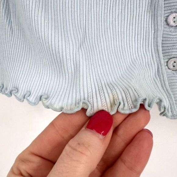 Y2K B. Moss Ribbed Henley Lettuce Trim Crop Shirt Pink & Blue Medium Baby Tee - Picture 4 of 16